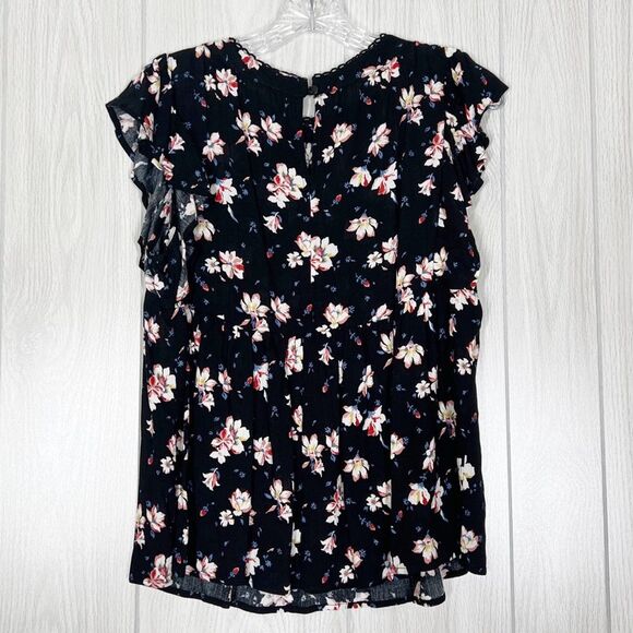 Altar'd State | Black Floral Ruffle Sleeve Blouse Size Small - Picture 2 of 6